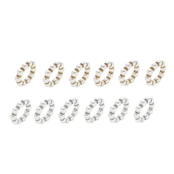Nya Bling Pearl servettringar set av 12, kompatibel med middag bröllop familj, guld