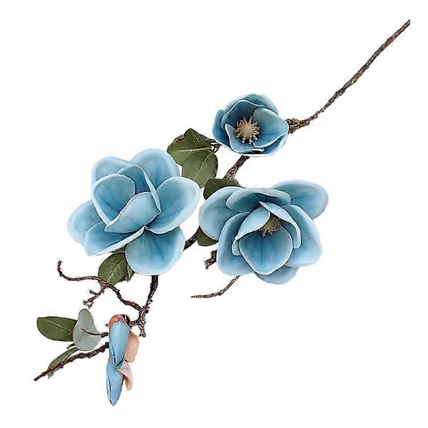 Kunstig Blomst Sjarmerende Realistisk Stoff 3 Hoder Fabel Magnolia Blomster for Stue Blue
