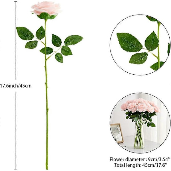 Keinotekoinen ruusu, 10 kpl avoin kukkakimppu, tekokukkien varsia, väärennettyjä silkkikukkia (poltettu oranssi) Blush