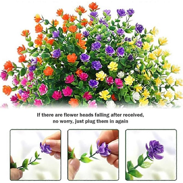 10 Bunter Kunstige Blomster, Falske Blomster UV-bestandige Faux Plastplanter for Ute Vinduskasse Hengende Plantekasse Dekor Pink 10PCS