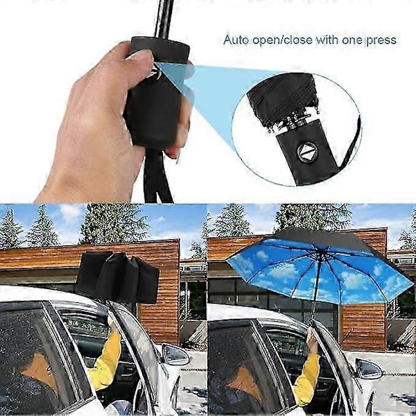 Mini solskærm, foldbar paraply, vindtæt foldbar paraply til mænd og kvinder, åbning og lukning