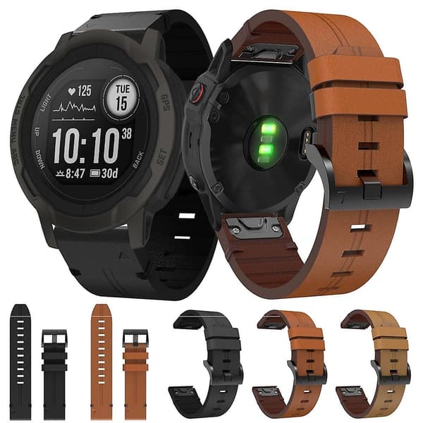 Brunt Läderarmband kompatibelt med Garmin Instinct 2