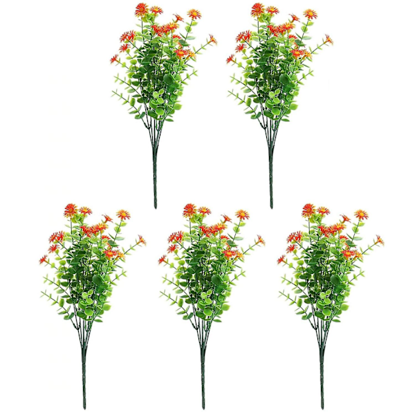 5 stk. Kunstig Blomst UV-bestandig 7 Gren Forår Sommer Simuleret Eucalyptus Chrysanthemum Orange