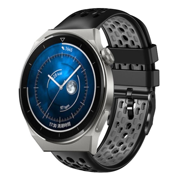 Musta Harmaa Musta Harmaa Silikoni Kellonranneke yhteensopiva Huawei Watch Gt3 Pro 46mm kanssa