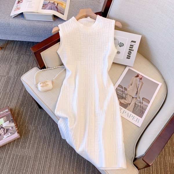 Klassisk stil ärmlös fransk stil Design Socialite Graceful Shift Dress White L