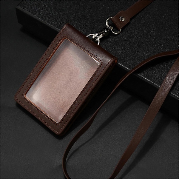 Vertikal Badgeholder med halsrem Praktisk PU Wallet Case ID-vindue Kortlommer Lychee Coffee PU