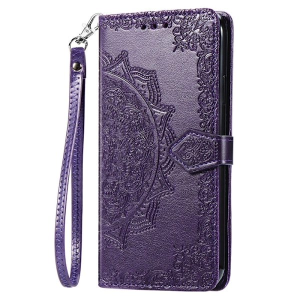 Kotelo iPhone 13 Minille, violetti (lyhyellä rannekorulla), Source Flip 3D -kohokuvioitu nahkainen jalusta