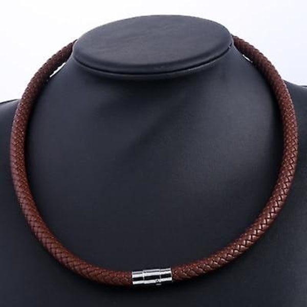 Mäns läderchoker flätad repkedja halsband 4mm Black UN48 16inch 40cm