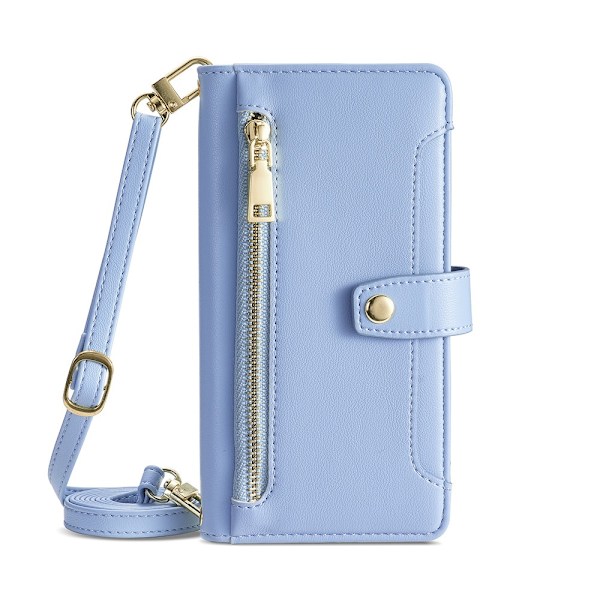 Fodral för iPhone 16 Plus Blå (med lång axelrem + kort handledsrem) Flip Crossbody-rem