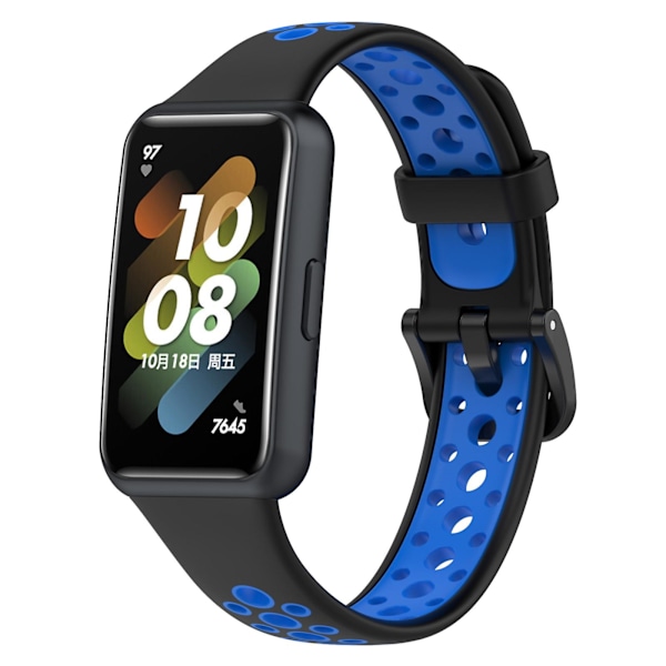 Musta Sininen Musta Sininen Hengittävä Silikoni Kellonranneke yhteensopiva Huawei Band 7 / 7 Nfc:n kanssa