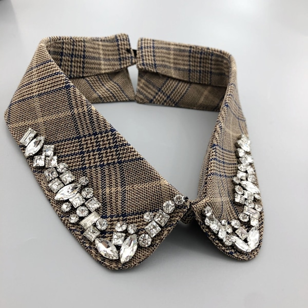 Dam falsk krage Rutig/Brun Hmade Rhinestone Ornament Smal Houndstooth rear buckle