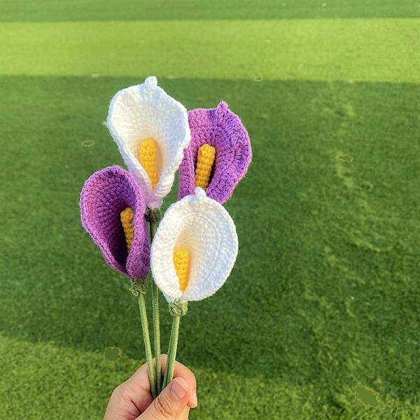 5 stk. Heklet Calla Lily Strikkede Kunstige Blomster Kreative Gaver til Venninnebursdag Kvinner Bryllup Yellow 5pcs