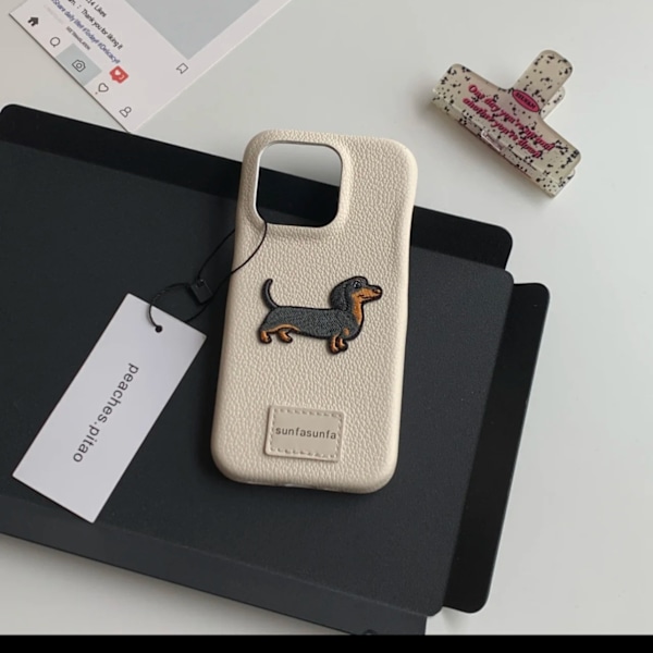 Fodral för iPhone 15promax Vit Lychee Tax + Taggar Nischbroderi tax lädertextur