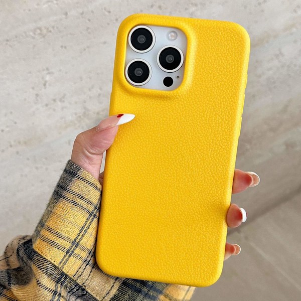 Fodral för iPhone 16PLUS gult lädermönster klassiskt enkelt