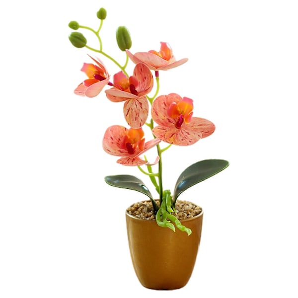 Konstgjord Blomma Bonsai UV-beständig Lättskött Plast Ingen Blekningsrisk Fjärilsorkidé Krukväxt Konstgjord Blomma för Hemmet Orange