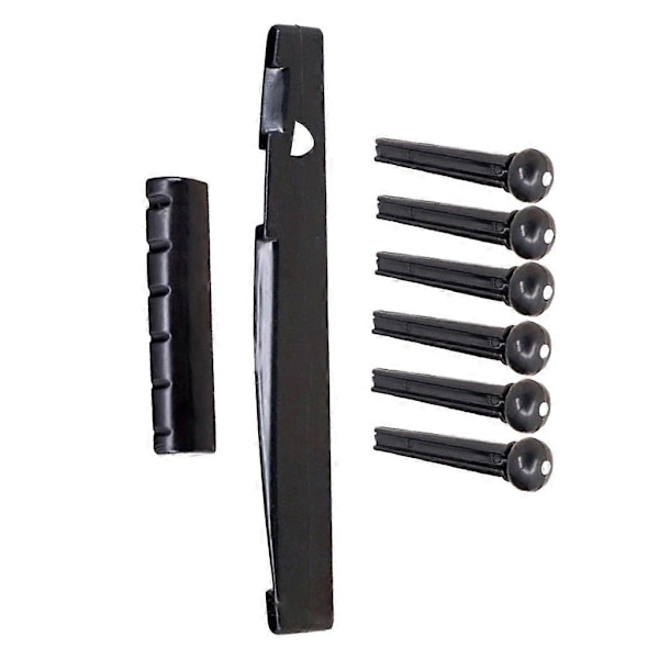 Gitarrtillbehör 6 Strängar Gitarrstall Pins Sadel Mutter Akustiskt Stränghållarset Black