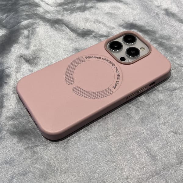 Etui til iPhone 16 Sandrosa skinn Magnetisk