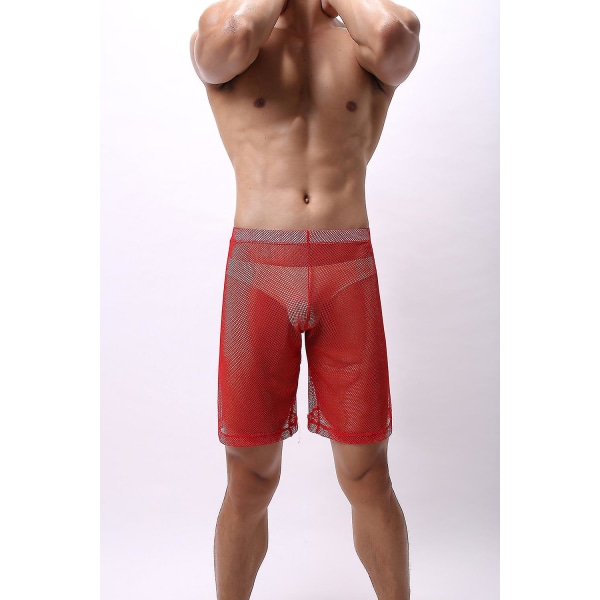 Nya Vuxna Mesh Half Pants Se Through Shorts Lösa underkläder Red XXL