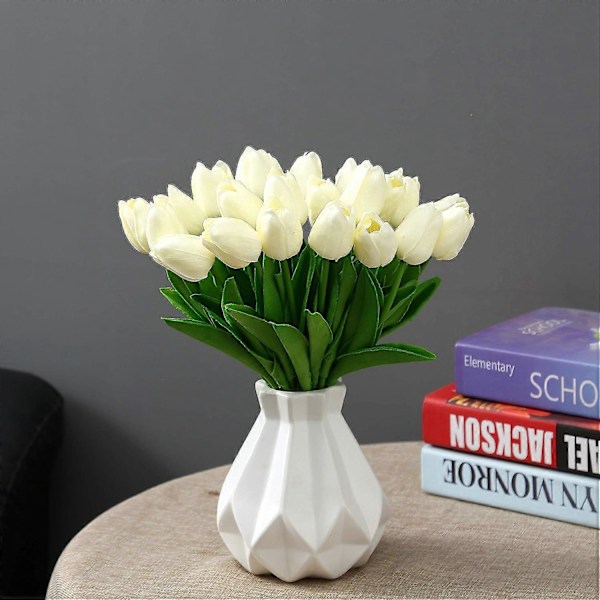 Konstgjorda Tulpaner, 20 st 34 cm Konstgjorda Latex Tulpaner för Hem Rum Kontor Fest Bröllopsdekoration Vit Ivory