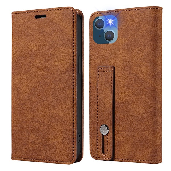 Etui til iPhone 13 Pro Max 6.7 brun håndleds flip stand