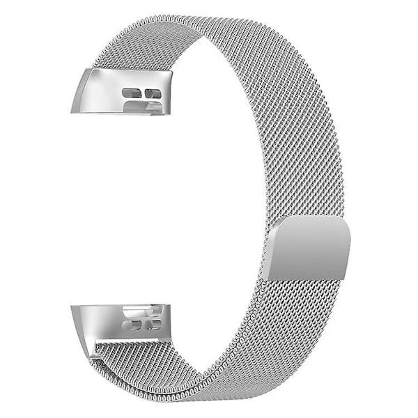 Silverfärgad Magnetisk Klockarmband i Rostfritt Stål kompatibelt med Fitbit Charge 4 / 3, Stor Storlek: 210x18mm Storlek210x18mm
