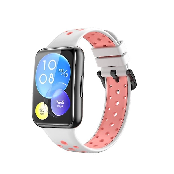 Valkoinen Pinkki Valkoinen Pinkki Silikoni Kellonranneke yhteensopiva Huawei Watch Fit 2:n kanssa