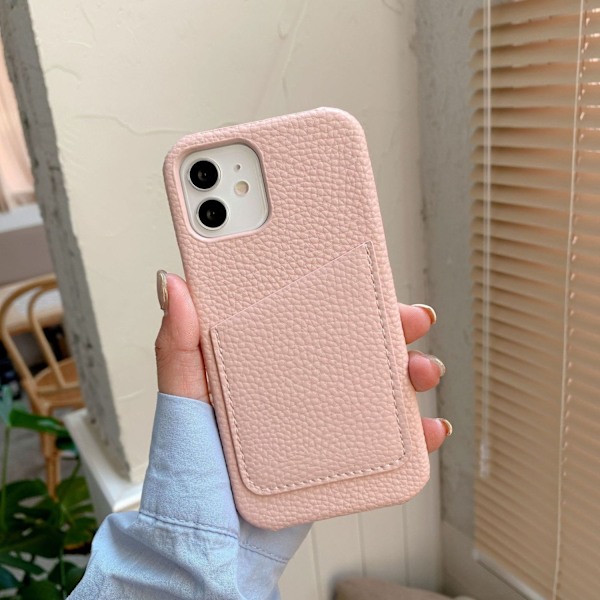Kotelo iPhone 14plus -puhelimelle, litsikuvioinen korttipidike, vaaleanpunainen, kivikuvioinen lompakko korttipidikkeellä
