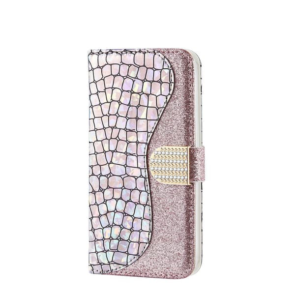 Etui til iPhone 13 Pro Max sølv krokodillemønster glitter Flip Wallet med kortholder