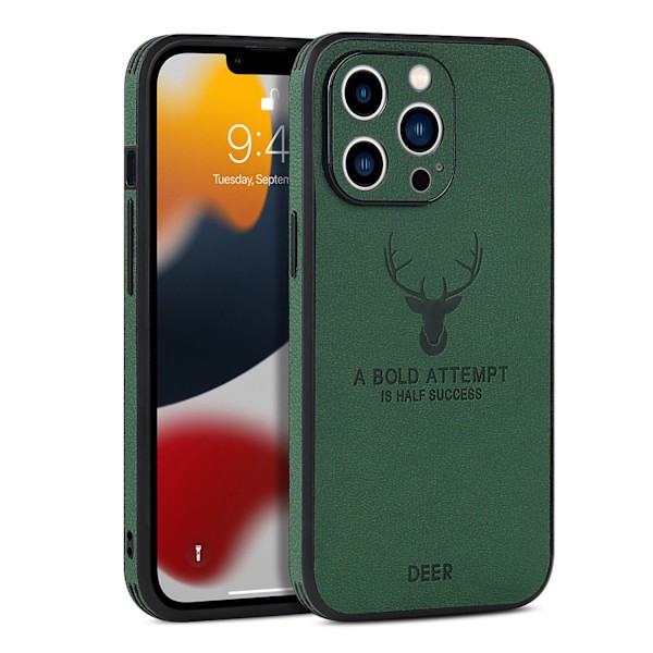 Fodral för iPhone 15 Pro Max 6.7 grön Älg läder rak kant läder