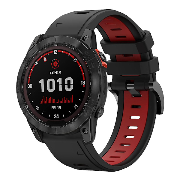 Sort Rød Sort Rød Tofarvet Silikone Urrem kompatibel med Garmin Fenix 7x