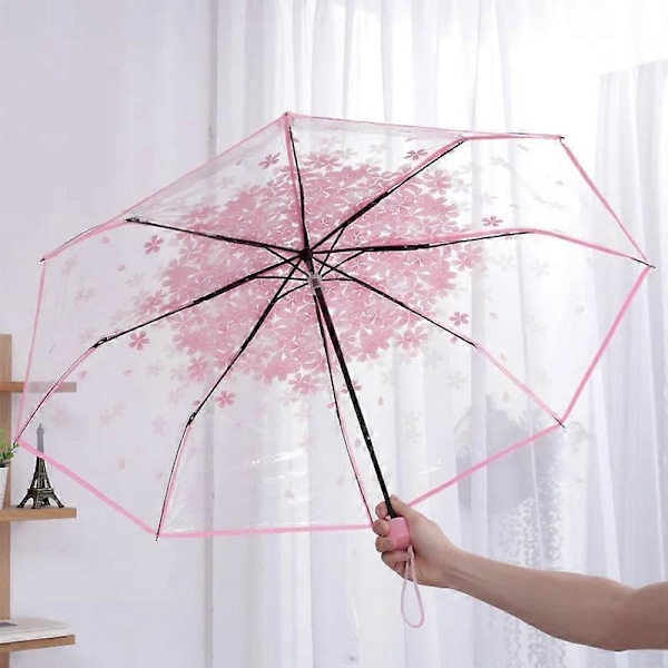 Läpinäkyvä automaattinen sateenvarjo naisille, kokoontaittuva aurinkovarjo sateeseen ja aurinkoon, tuulenpitävä, naisten sateenvarjot manual pink