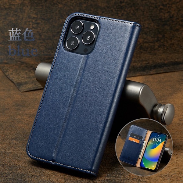 Etui til iPhone 16plus blå Flip Wallet med kortholder