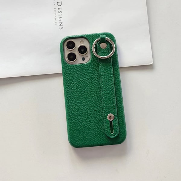 Fodral för iPhone 14plus grön Pebbled handledsringstativ
