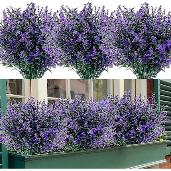 10 Bundter Kunstige Blomster Udendørs Falske Lavendelplanter (Lilla) Purple 18