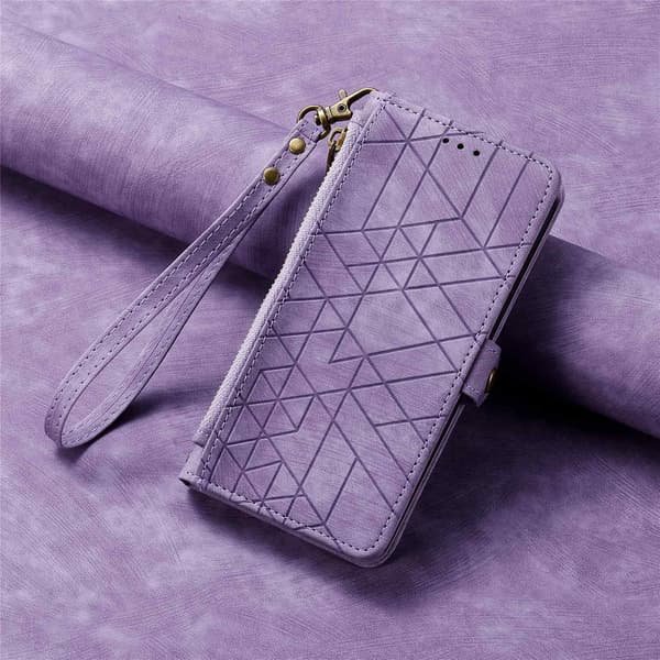 Etui til iPhone 13 Pro lilla [med armbånd] Geometrisk reim Flip