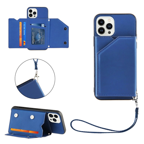 Etui til iPhone 13 Blå (med armbånd) Soft-Touch Kortholder Stropp Multi-Kort