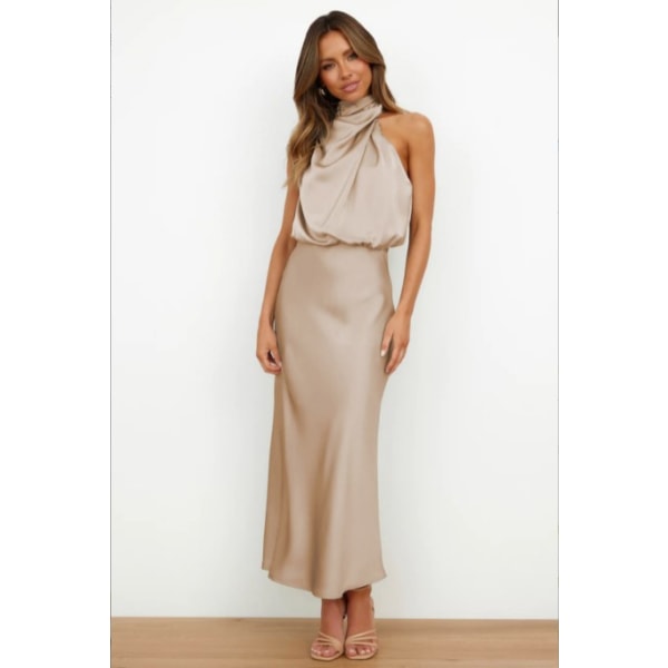 Satin ärmlös klänning Fashionabla eleganta skor Apricot L