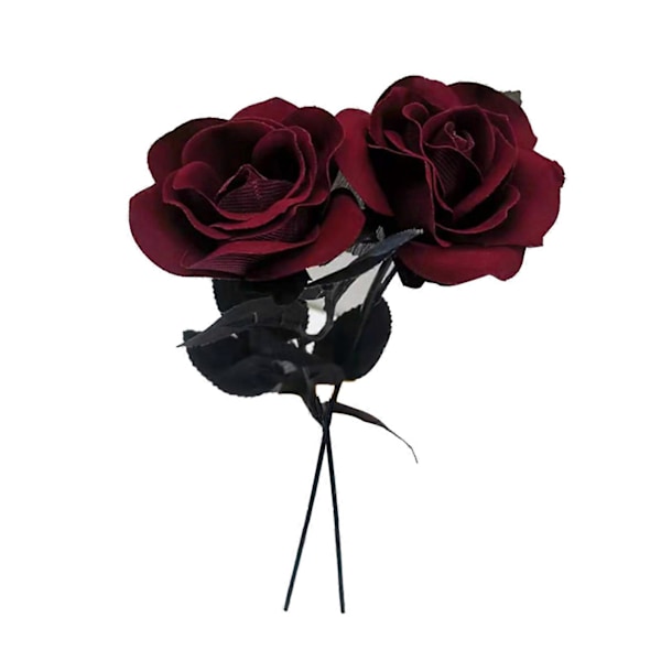 2 stk. Halloween Kunstig Blomsterdekoration Realistisk Blodrose Buket Falske Blomster Dark Red