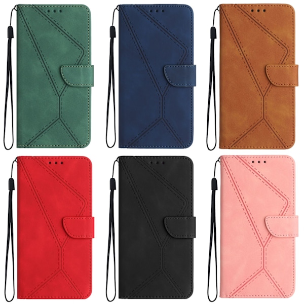 Etui til iPhone 15 Plus sort Præget Vintage Stribet Tegnebog med Kortholder