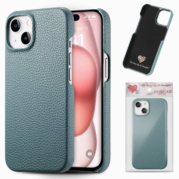 Etui til iPhone 15 Plus Lyseblå klassisk Enkel høykvalitets nisje Pebbled halv-kant
