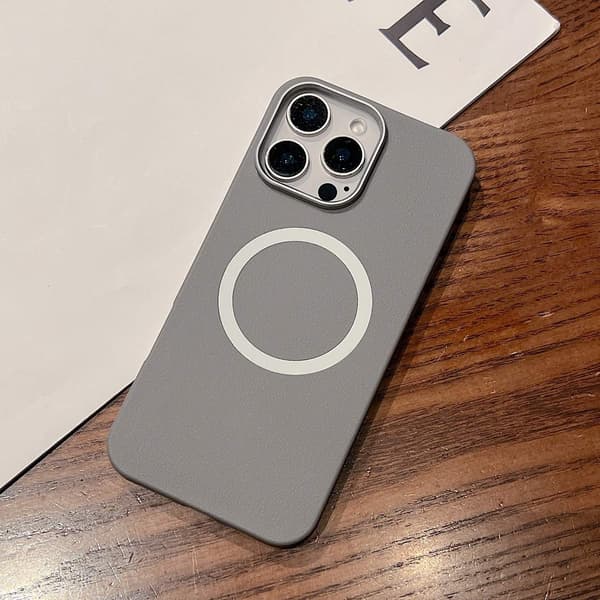 Fodral för iPhone 13 Pro grått läderkorn frostat magnetiskt läder helkroppsskydd
