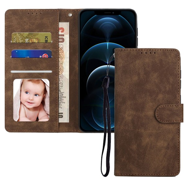 Etui til iPhone 14 plus kaffe Retro Wallet med kortholder Flip Wallet med kortholder