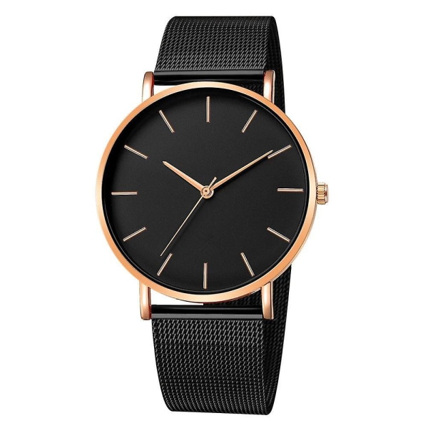 Mesh bälte för kvinnor, ultratunna kvartsklockor 11-RoseGold-Black