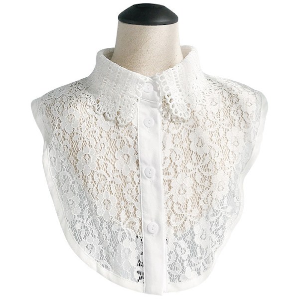 Dame falsk krage Avtakbar halv skjorte Blondekant Heklet Lace flower a model White