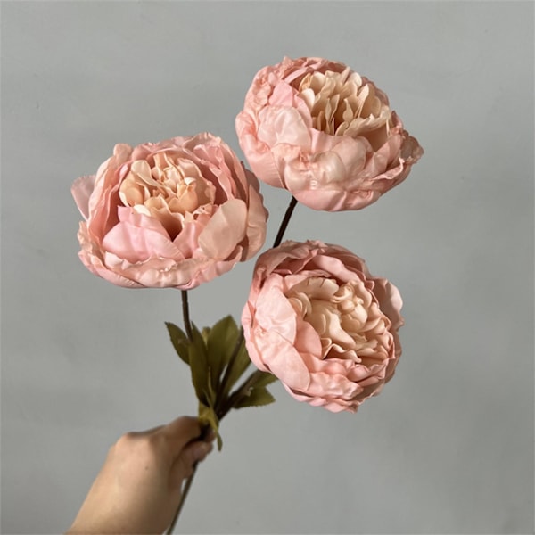3 Huvuden Pion Kärnad Pion Konstgjord Blomma Falsk Ros Bröllop Vardagsrum Dekoration Champagne One Size