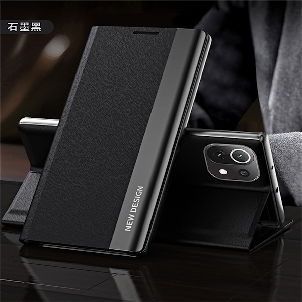 Etui til iPhone 14 Plus Grafitt Sort Flip Stativ Erstatning Side Elektroplettering Sidevindu Magnetisk