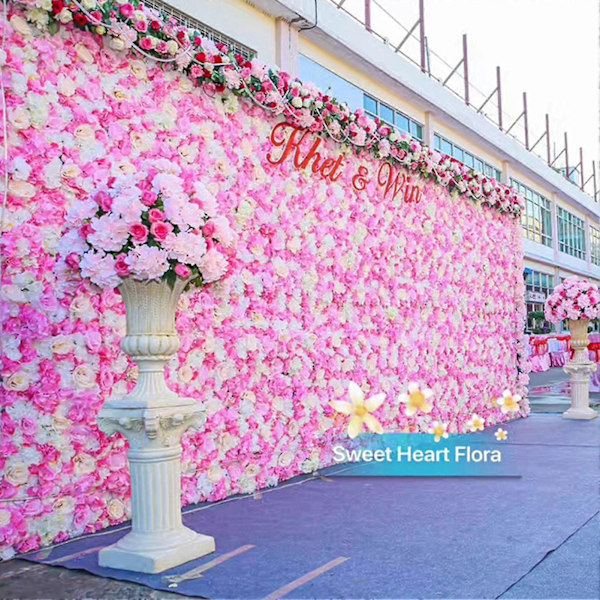 Kunstig Blomsterpanel Utsøkt Flerbruks Falsk Silkeblomst Dekorativ Stimuleringsrose Veggpanel for Bryllup