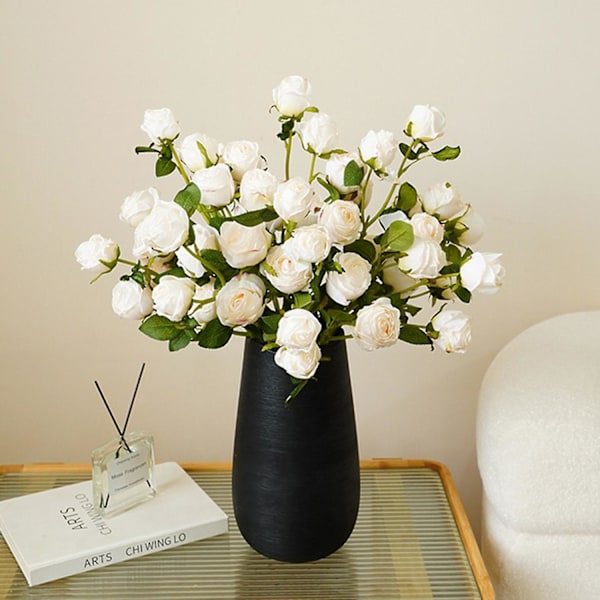 Konstgjord Blomma Fräschhållande Inte Vissnande DIY 5 Huvuden Rosor Faux Sidenblomma för Bröllop Orange