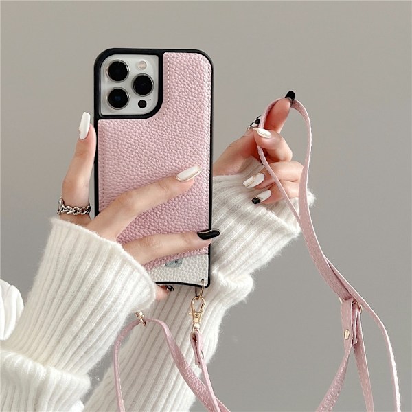 Kotelo iPhone 14 Pro / 6,1 tuuman kalanhäntä värinsovitettu nahkakotelo - vaaleanpunainen kalanhäntä värinsovitettu nahkainen crossbody