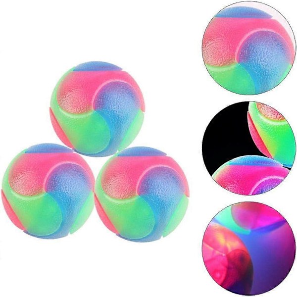 3 Styk Hundebolde, Lysende Elastisk Bold, Interaktiv Blinkende Gummibold til Kæledyr, LED Tygelegetøj, Sikker og Ikke-Giftig, til Hunde og Katte